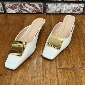 NIB MOTF premium geometric decor square toe mules